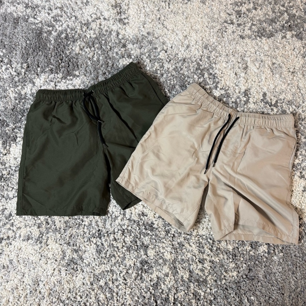 LOT OF 2 - ASOS, Men’s Olive Green and Tan Brown Swim Shorts, Small
